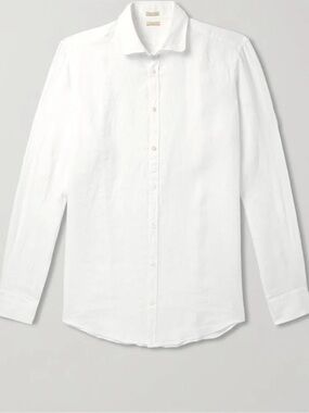 Massimo Alba White Linen Long-Sleeve Dress Shirt